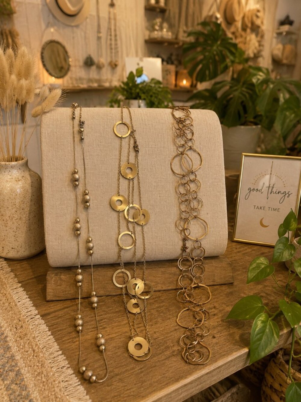 Set of Three Long Faux-Gold Necklaces/Costume Jewelry
